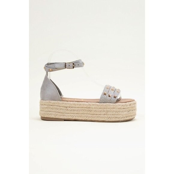 BELOVED ROCKSTUD STRAP ESPADRILLES WEDGE HEELS GREY Size 7 - Picture 1 of 3